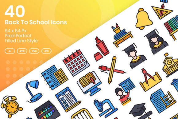 40 Back to School Icons - Filled Line