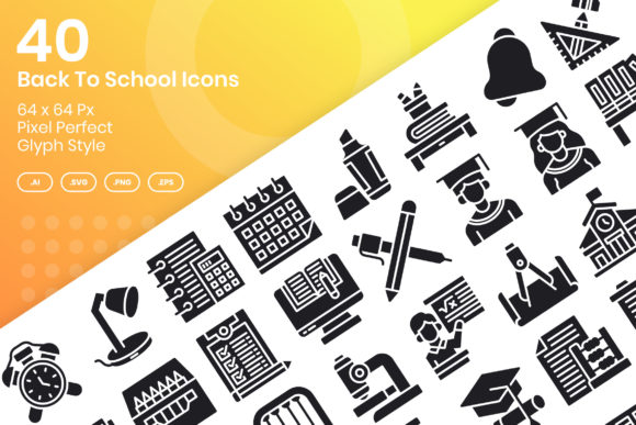 40 Back to School Icons - Glyph Graphics