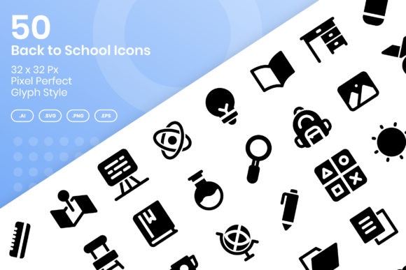 50 Back to School Icons - Glyph Graphics