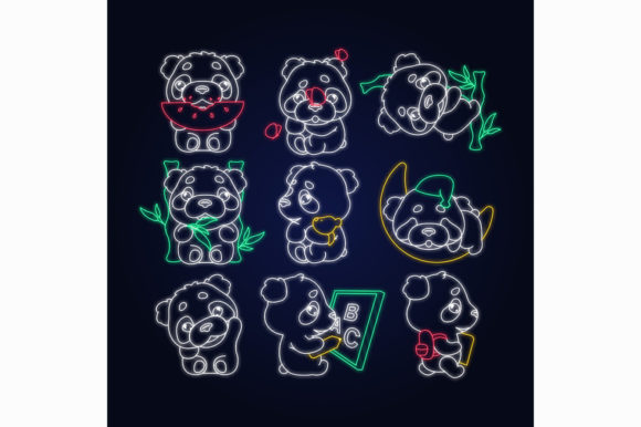Cute Panda Kawaii Neon Light Characters Graphics Review