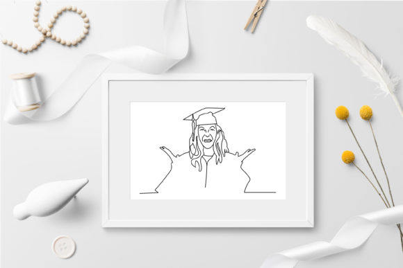Graduation Girl Line Art: Graphics & Illustrations
