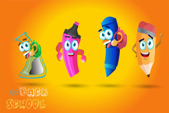 School Supplies Cartoon Kawaii Character Graphics & Illustrations Review