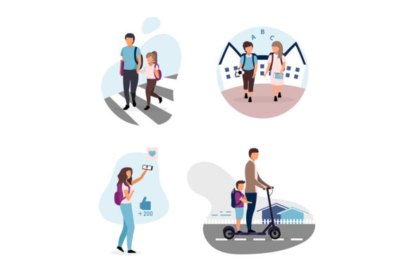 Schoolchildren Flat Vector Illustrations for Modern Design